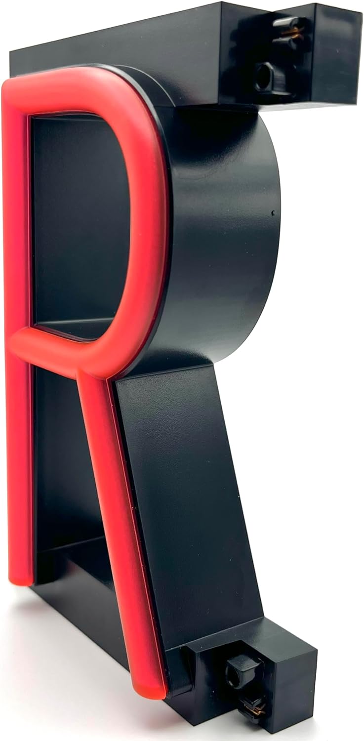 Black and red letter 'R' on a white background
