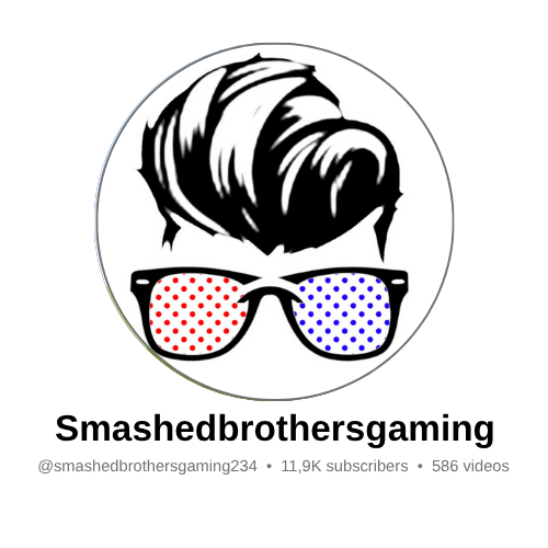 Logo of Smashedbrothersgaming with stylized sunglasses and hair on a white background